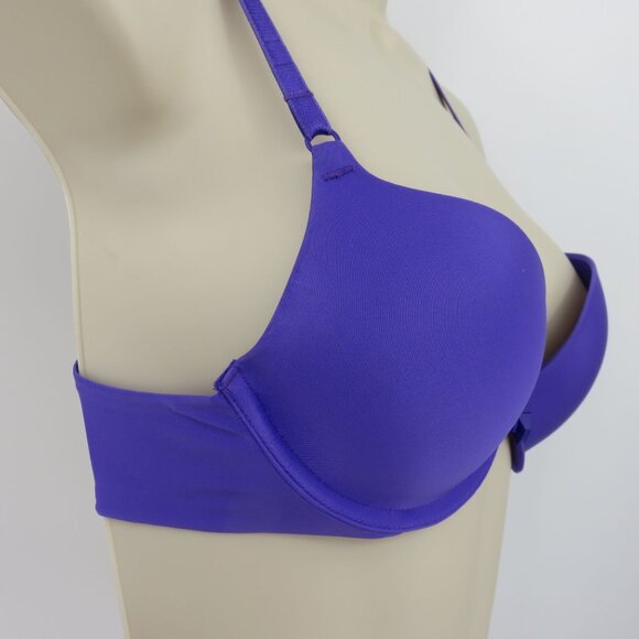 Victorias Secret 32B Push Up Bra Solid Purple Underwire Padded Bow Accent Sexy - Picture 2 of 14